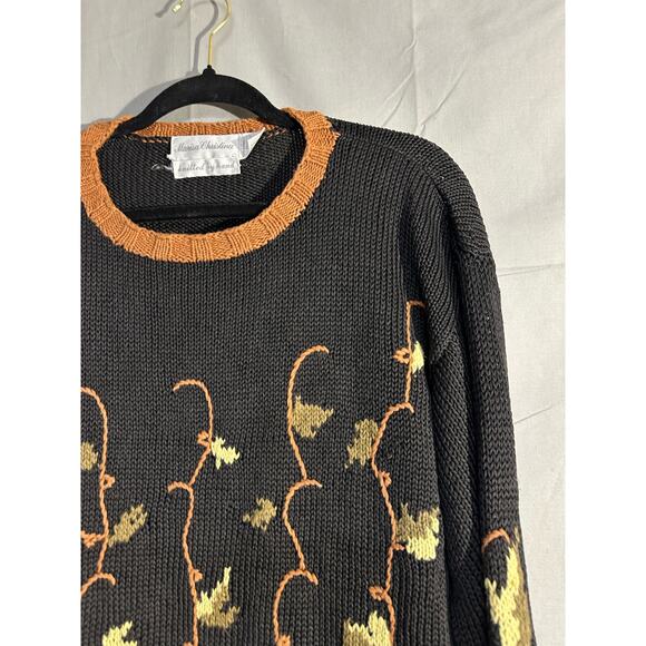 Vintage Sweater Women Small Black Grapes Fruit Handknit Cottagecore Cabin Floral - Picture 5 of 8